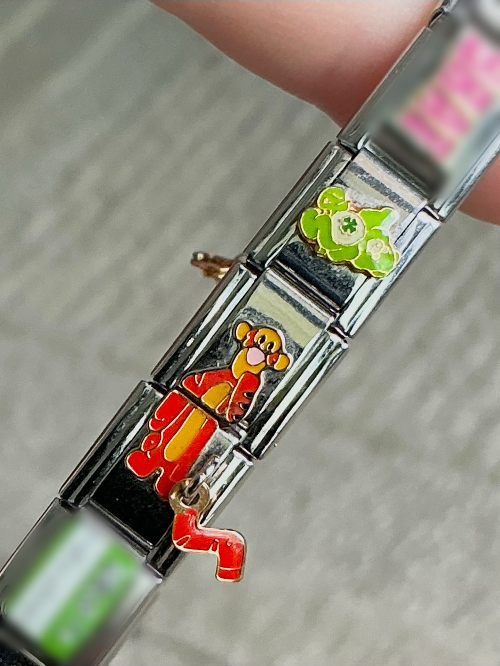 Vintage Italian Charm Bracelet link links tigger Disney pooh care bear